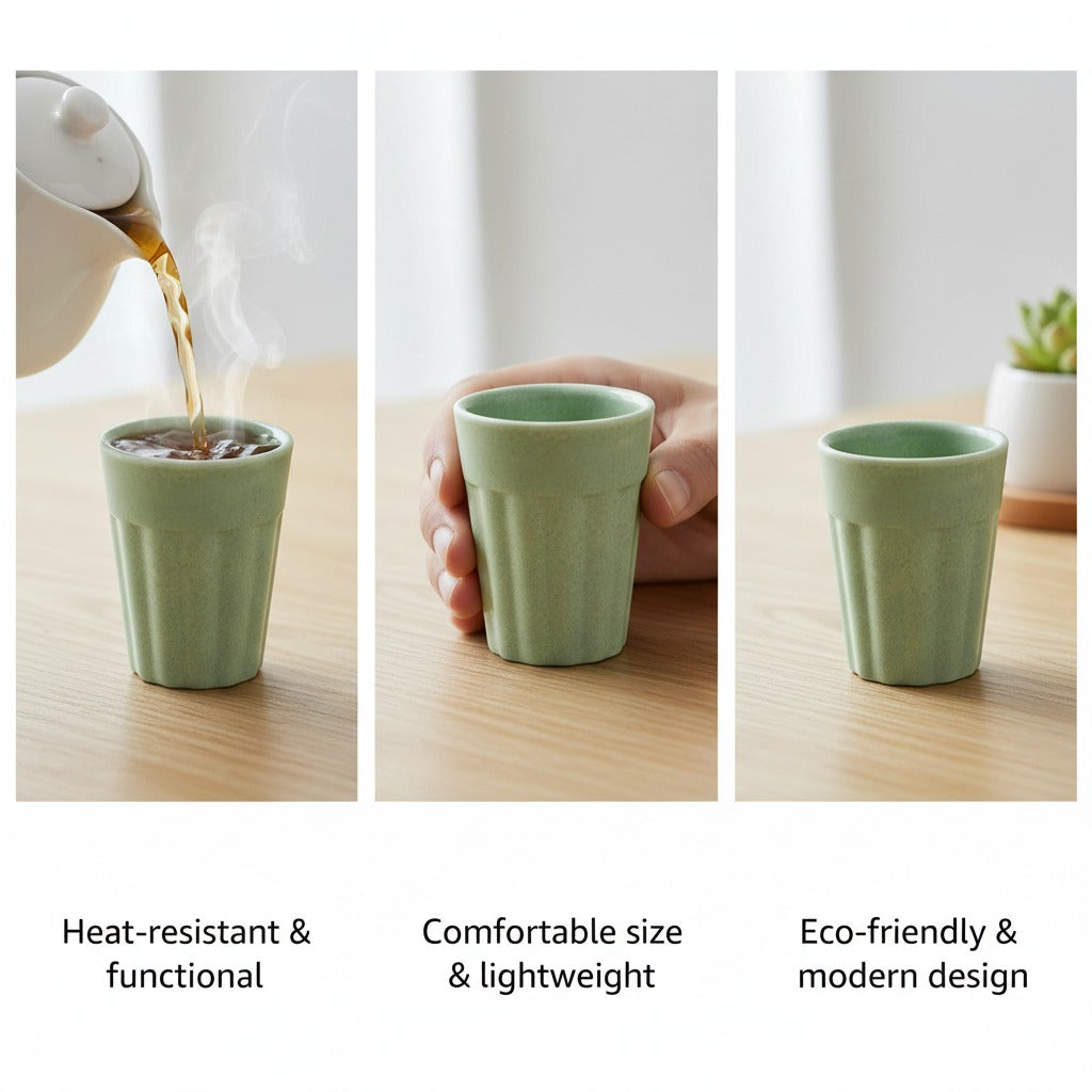 Chuski Sage Green Melamine Tea Cups – 100ML (Pack of 6)