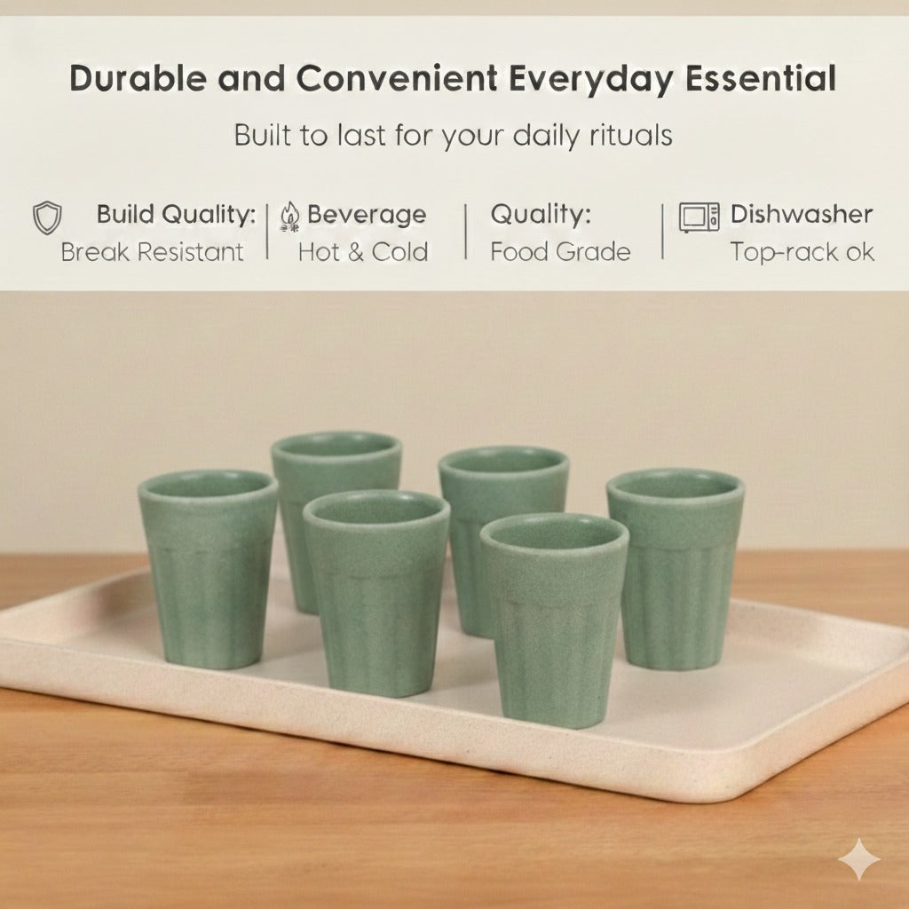 Chuski Sage Green Melamine Tea Cups – 100ML (Pack of 6)