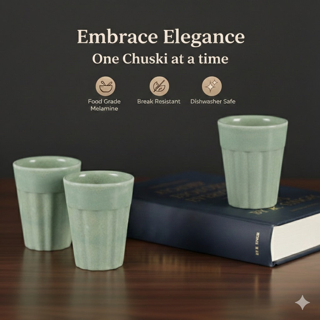 Chuski Sage Green Melamine Tea Cups – 100ML (Pack of 6)